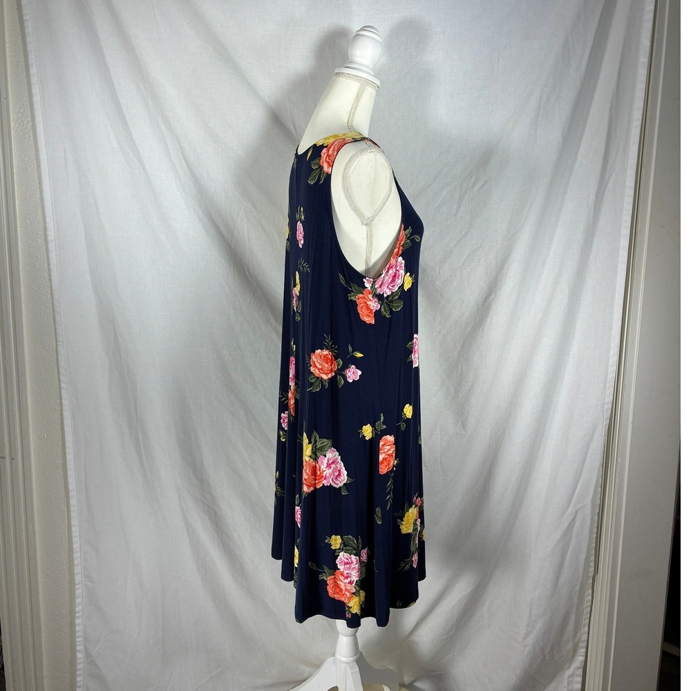 Old Navy Womens Large Navy Blue Floral Sleeveless Swing Shift Dress Summer L - Picture 5 of 8